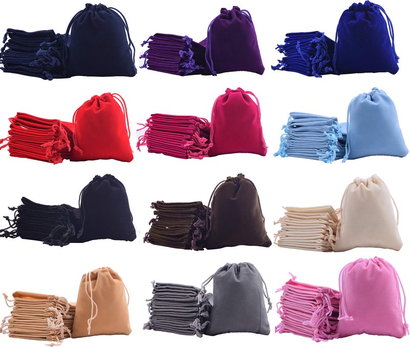 Sansam 48pcs 12 Colors Mixed Drawstrings Velvet Gift Bags Jewelry Pouches for Wedding Favors, Candy Bags, Party Favors, 4.0x4.8''